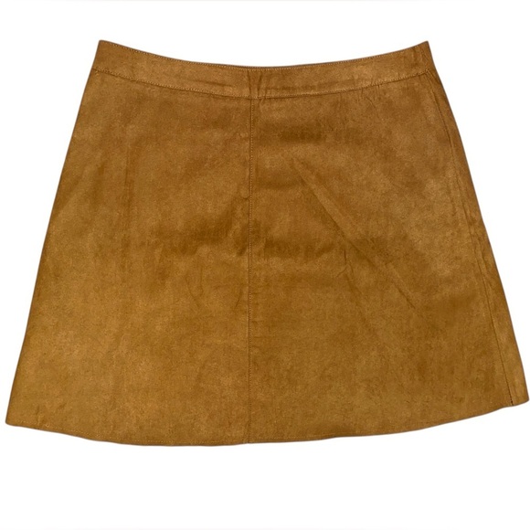 DOUBLE ZERO Faux Suede Leather Mini Skirt with Raw Hem in Tan Size Small - Picture 2 of 5